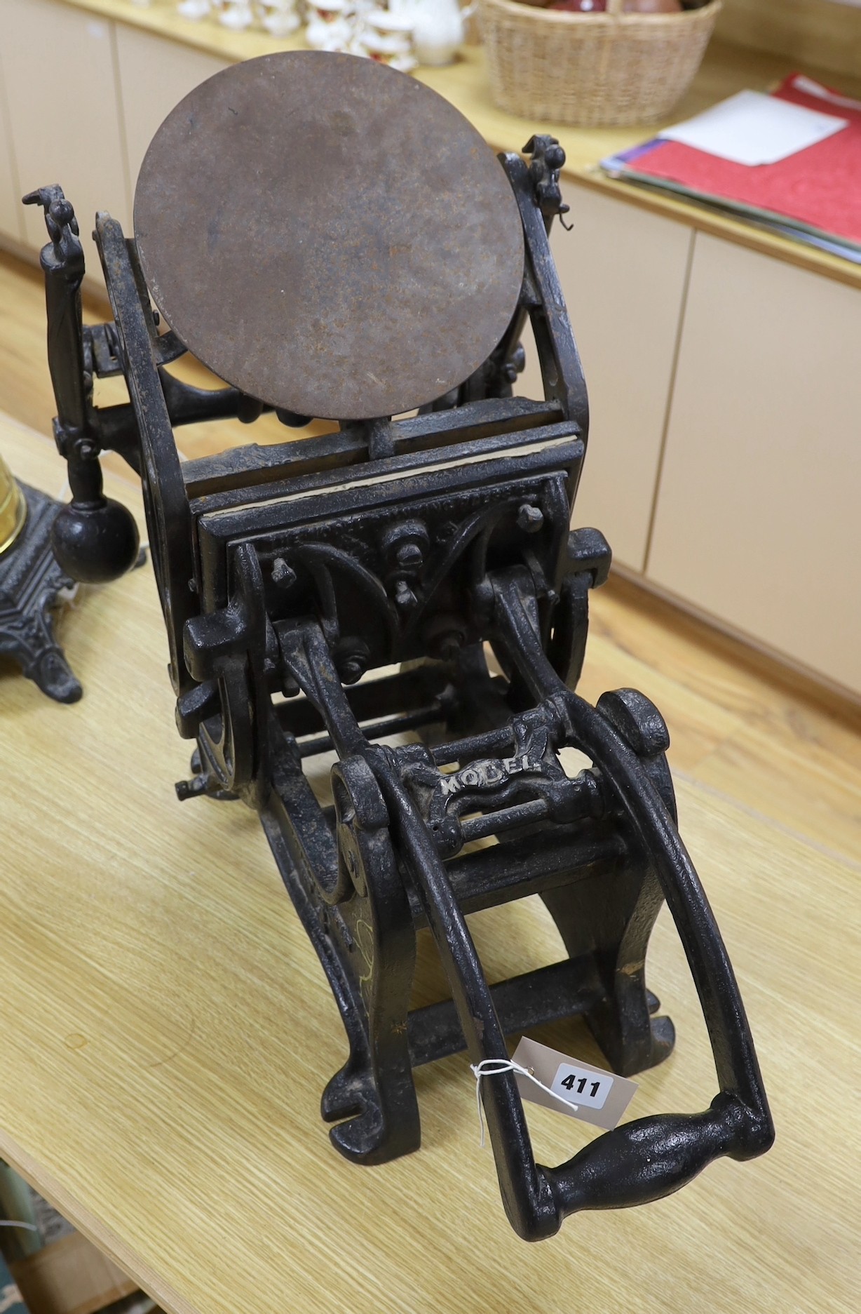 A cast iron printing press, 73cms wide